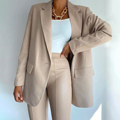 Simple Solid Color Lapel Pocket Long Sleeve Blazer