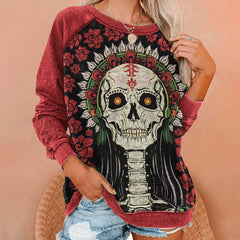 Casual Rose Skull Print Sweatshirt
