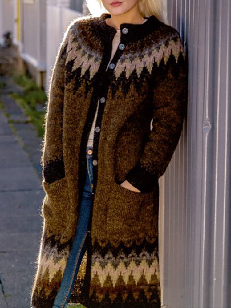 Fairman Island Wavy Jacquard Midi Sweater Cardigan