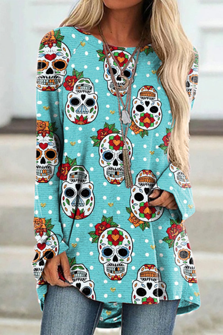 Skull Polka Dot Print Long Sleeve Tunic