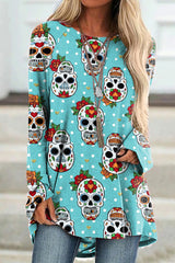 Skull Polka Dot Print Long Sleeve Tunic