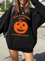 Halloween Pumpkin Print Casual Sweatshirt