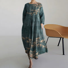 Vintage Bamboo Leaf Pattern Women's Dress