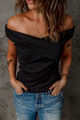 Women's Black Ribbed Off Shoulder Top