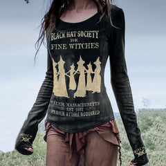 Women's Black Hat Society for Fine Witches Halloween Art Print Tops