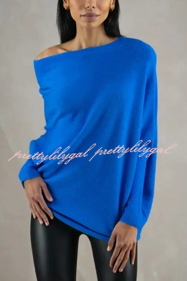 Solid Color Round Neck Long Sleeve Loose Knitted Sweater