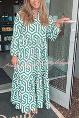 Marley Geometric Figure Print Loose Shirt Midi Dress