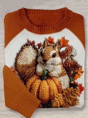 Vintage Squirrels And Maple Leaves Art Pattern Knit Sweater