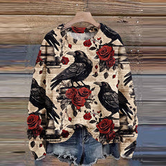 Crow Flower Autumn Season Halloween Art Print Knit Pullover Sweater