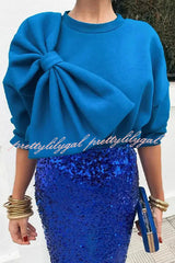 Solid Color Round Neck Long Sleeve Bow Loose Sweatshirts