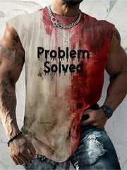Men's Bloody Problem Solved Halloween Print Casual Tank Top