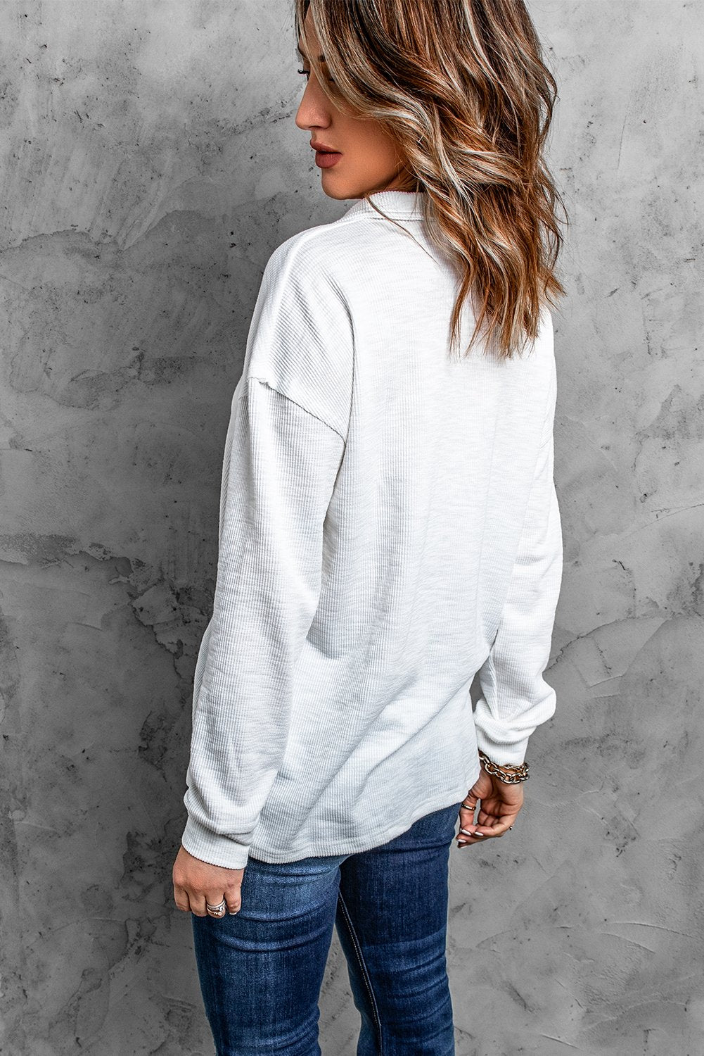 Women's White Turn-down Neck Top