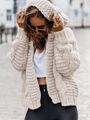 Pure Color Casual Fashion Loose Hooded Cardigan Sweater