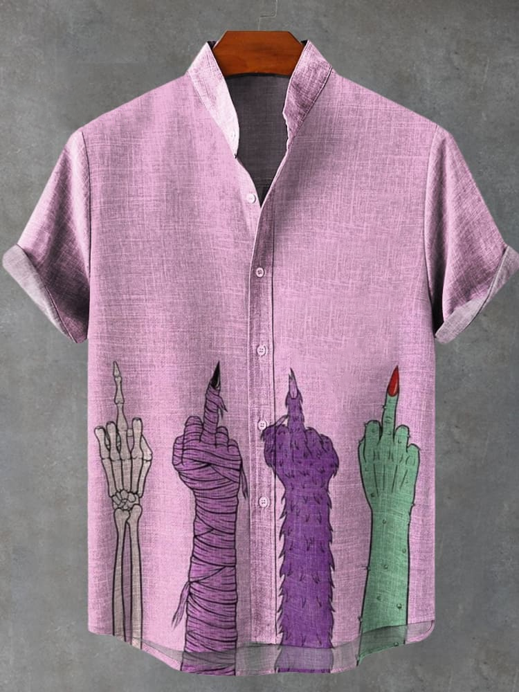 Vintage Hand Middle Finger Printed Casual Shirt