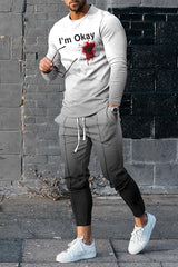 I'M Okay Gradient T-Shirt And Pants Two Piece Set