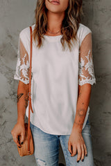 Women's White Lace Short Sleeve Top