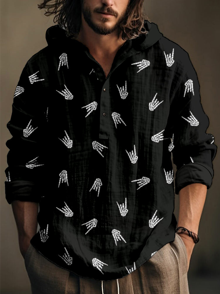Music Rock It Heavy Metal Linen Blend Hooded Shirt