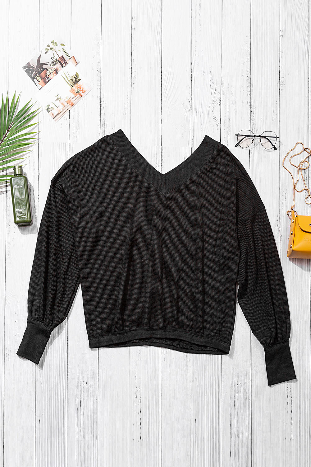 Women's Black V Neck Our Country Roads Thermal Top