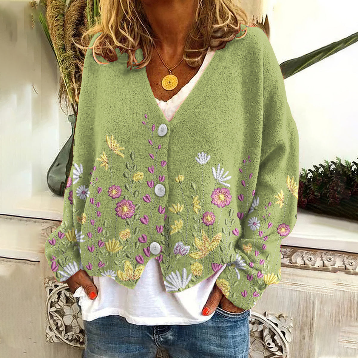 Flower Art Pattern Women's Cardigan Sweater