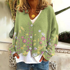 Flower Art Pattern Women's Cardigan Sweater