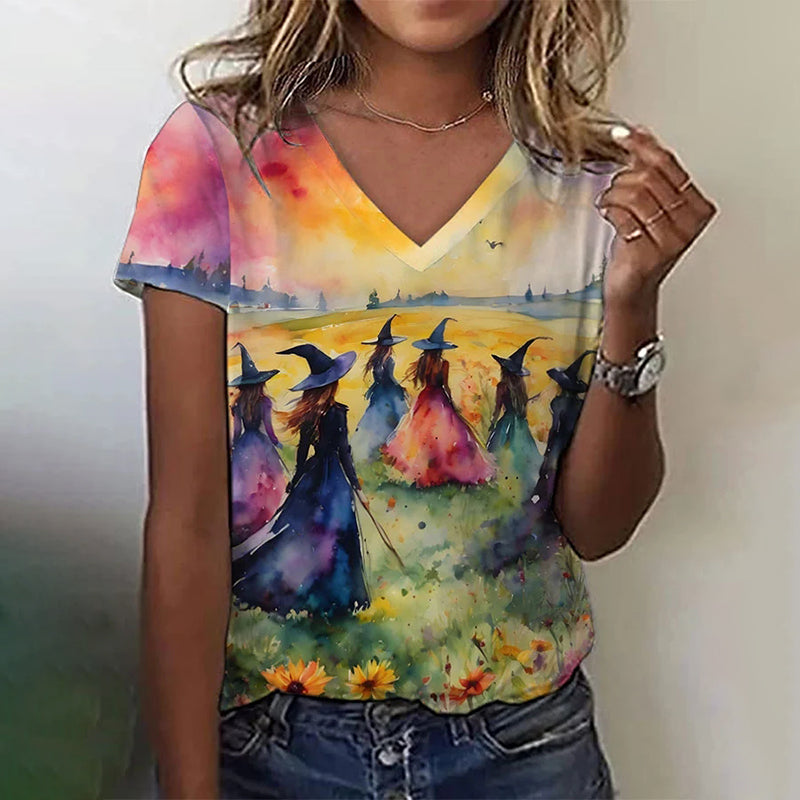Women's Midsummer Witches Gather V Neck T-Shirt