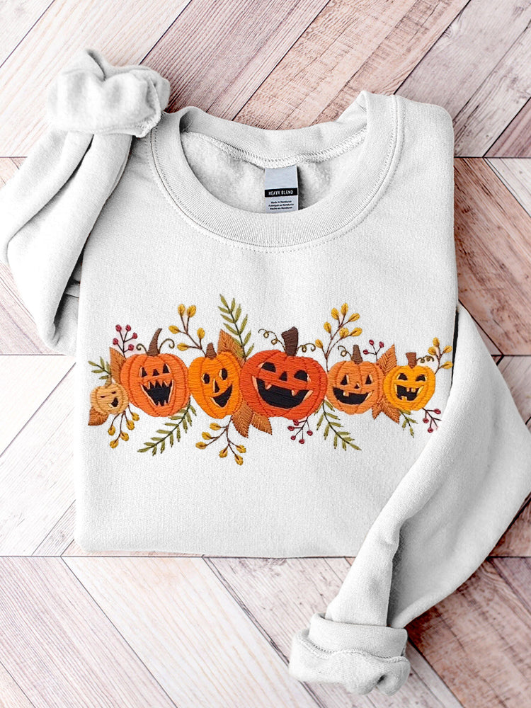 Women's Halloween Pumpkin Embroidery Pattern Sweatshirt