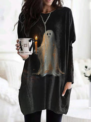 Ghost Halloween Print Crew Neck Casual Tunic