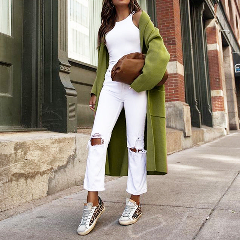 Long-Sleeved Solid Color Loose Woolen Cardigan Coat