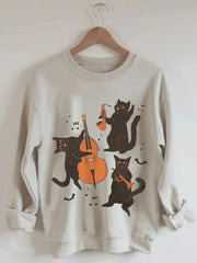 Halloween Cats Print Casual Sweatshirt