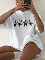Dancing Cat Print Short Sleeve T-Shirt