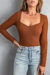 Women's Ribbed Knit Slim-fit Long Sleeve Top