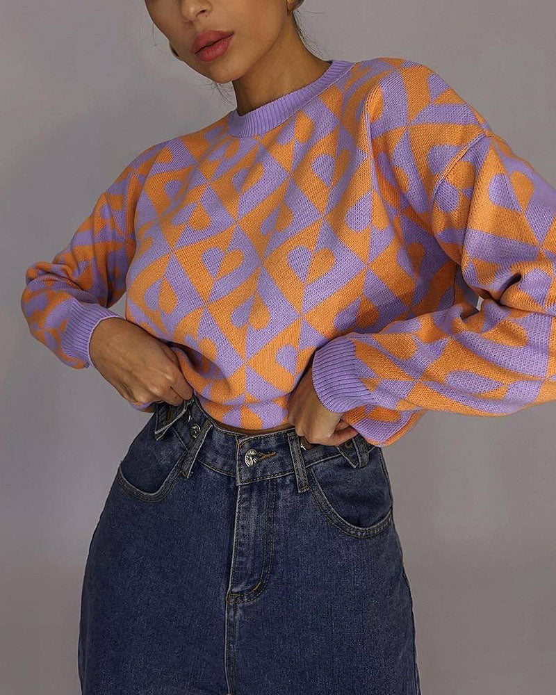 Geometric pattern knitted sweater