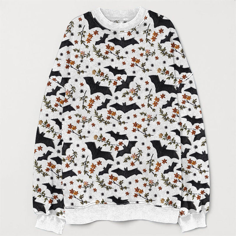Halloween Bat Print Round Neck Long Sleeve Sweatshirt