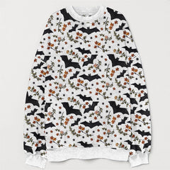 Halloween Bat Print Round Neck Long Sleeve Sweatshirt
