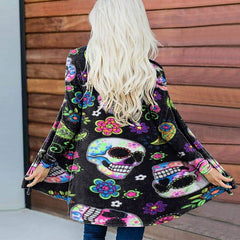 Cashew Flower Skull Print Long Sleeve Cardigan