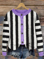 Halloween Horror Movie Inspired Striped Cozy Knit Cardigan