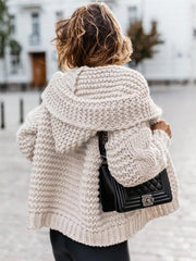 Pure Color Casual Fashion Loose Hooded Cardigan Sweater