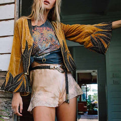 Vintage Fashion Print Long Sleeve Cropped Jacket