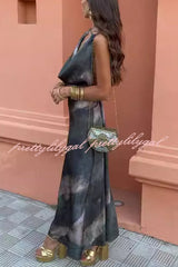 Sexy Gradient Print Contrast Scarf Collar One Step Skirt Dresses