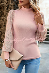 Sequined Paneled Knitted Long Sleeved Shirts