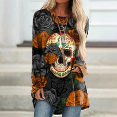 Marigold Skull Print Long Sleeve Tunic
