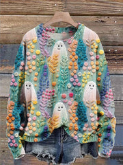 Rainbow Ghost Flower Autumn Season Halloween Art Print Knit Pullover Sweater
