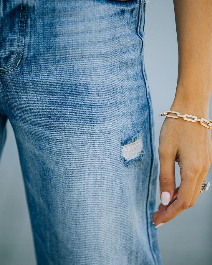 Women's Casual temperament ripped denim wide-leg pants