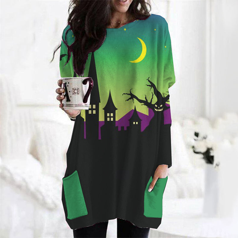 Halloween Scary Haunted House Loose Tunic Shirt