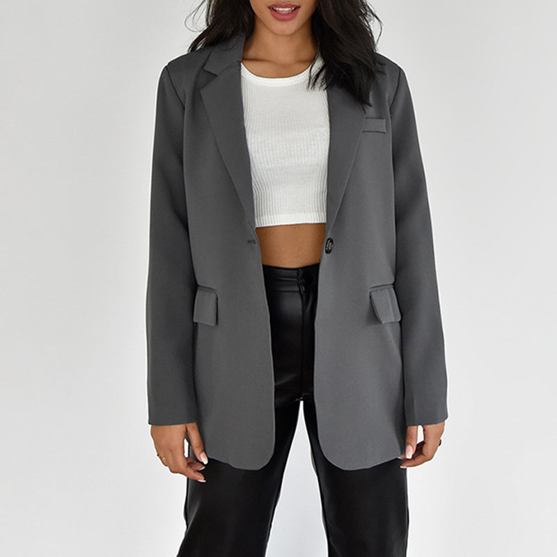 Simple Solid Color Lapel Pocket Long Sleeve Blazer