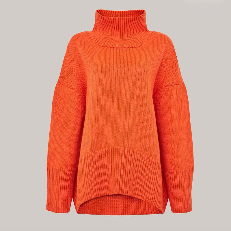 Turtleneck Solid Color Knitted Casual Pullover Sweater