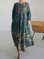 Vintage Bamboo Leaf Pattern Women's Dress