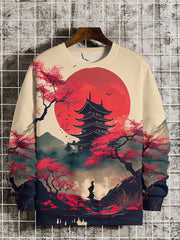 Japanese Art Print Casual Round Neck Sweatshirt