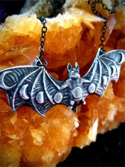 Vintage Bat With Mystical Moon Phase Necklace