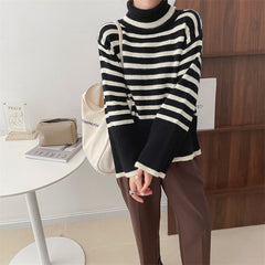 Contrasting Striped Turtleneck Sweater Women